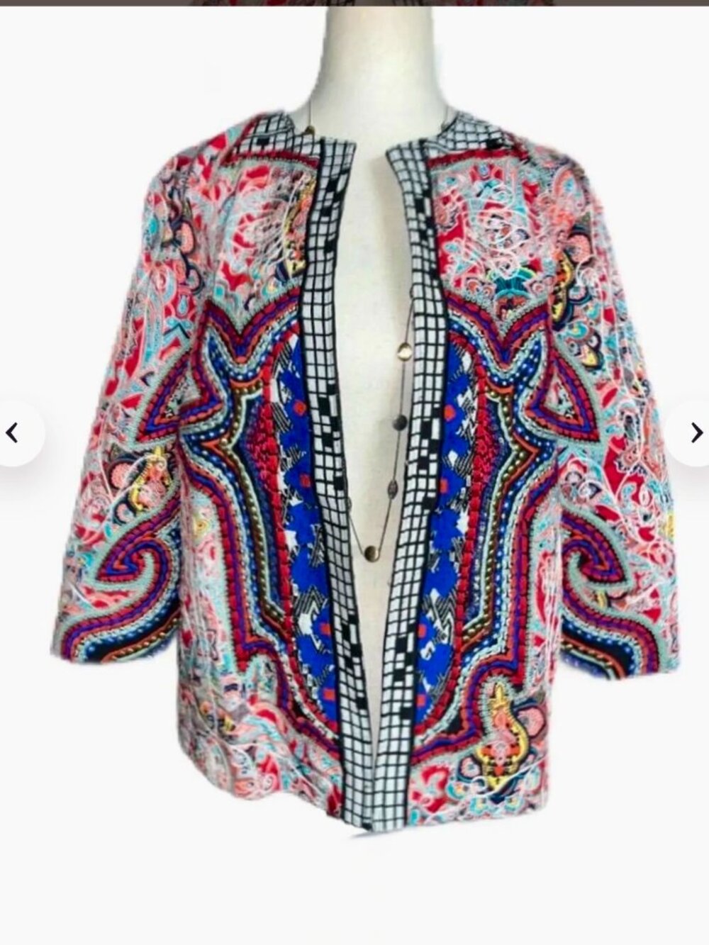ZARA Muilticolor Flora Embroidered Paisley Open Front Jacket Size M